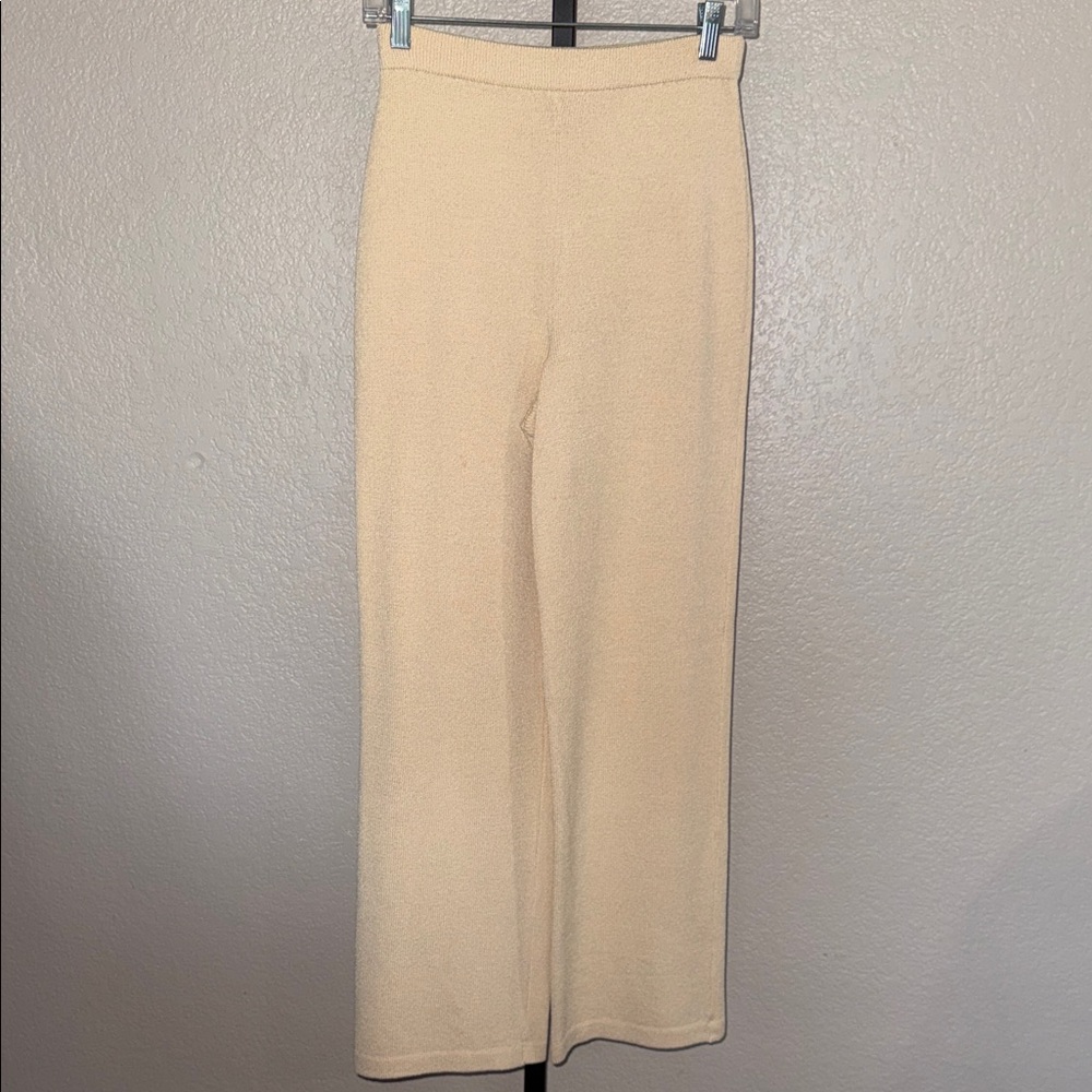 St. John Collection Cream Wide-Leg Knit Pants